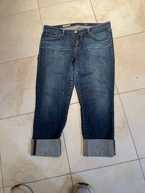 Ag Adriano Goldschmied Women’s Dark Wash Cuffed Boyfriend Jeans